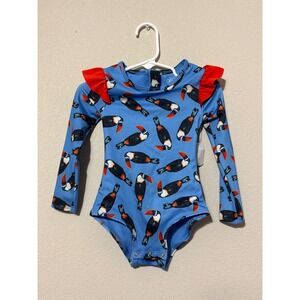 NWT Outdoor Oasis Toddler Girl 2T Toucan Rashguard One Piece Swimsuit Ruffle